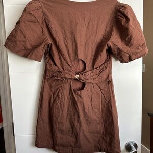 Anthropologie Brown Short dress with puff Sleeve